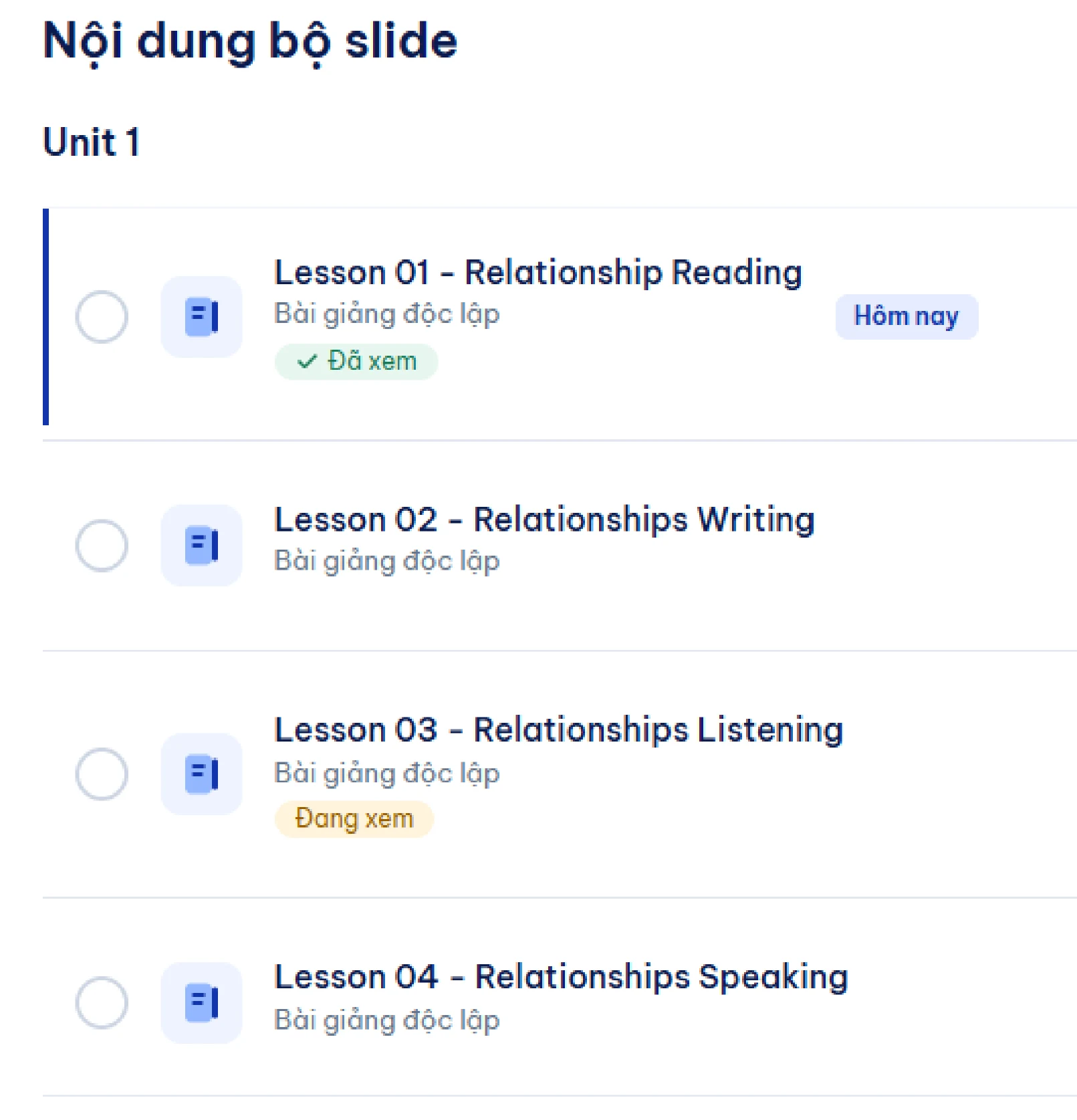 Nội dung bộ slide Unit 1 trên website: 4 lesson